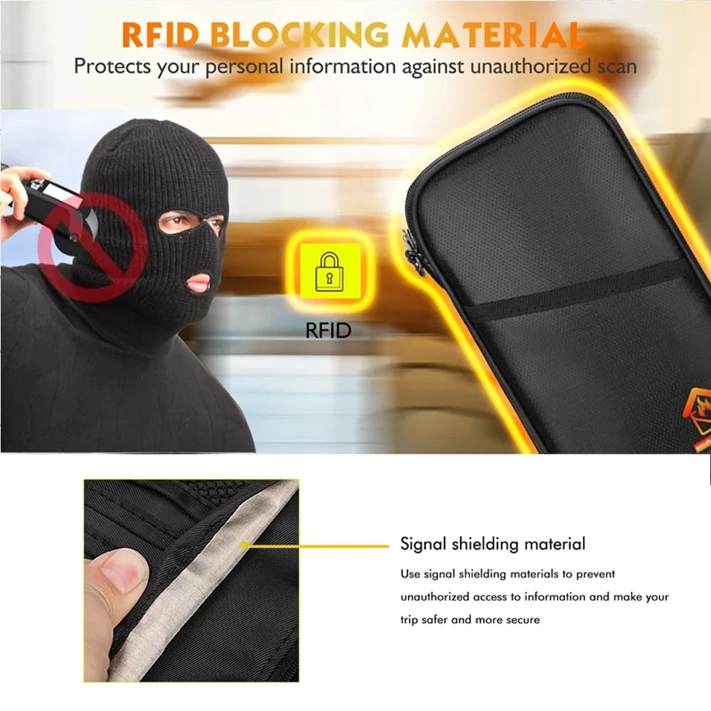 내화 여권 RFID 차단 재료 거치대 여권 파우치, 방수 지퍼, 멀티 구획 영역 정리함 가방