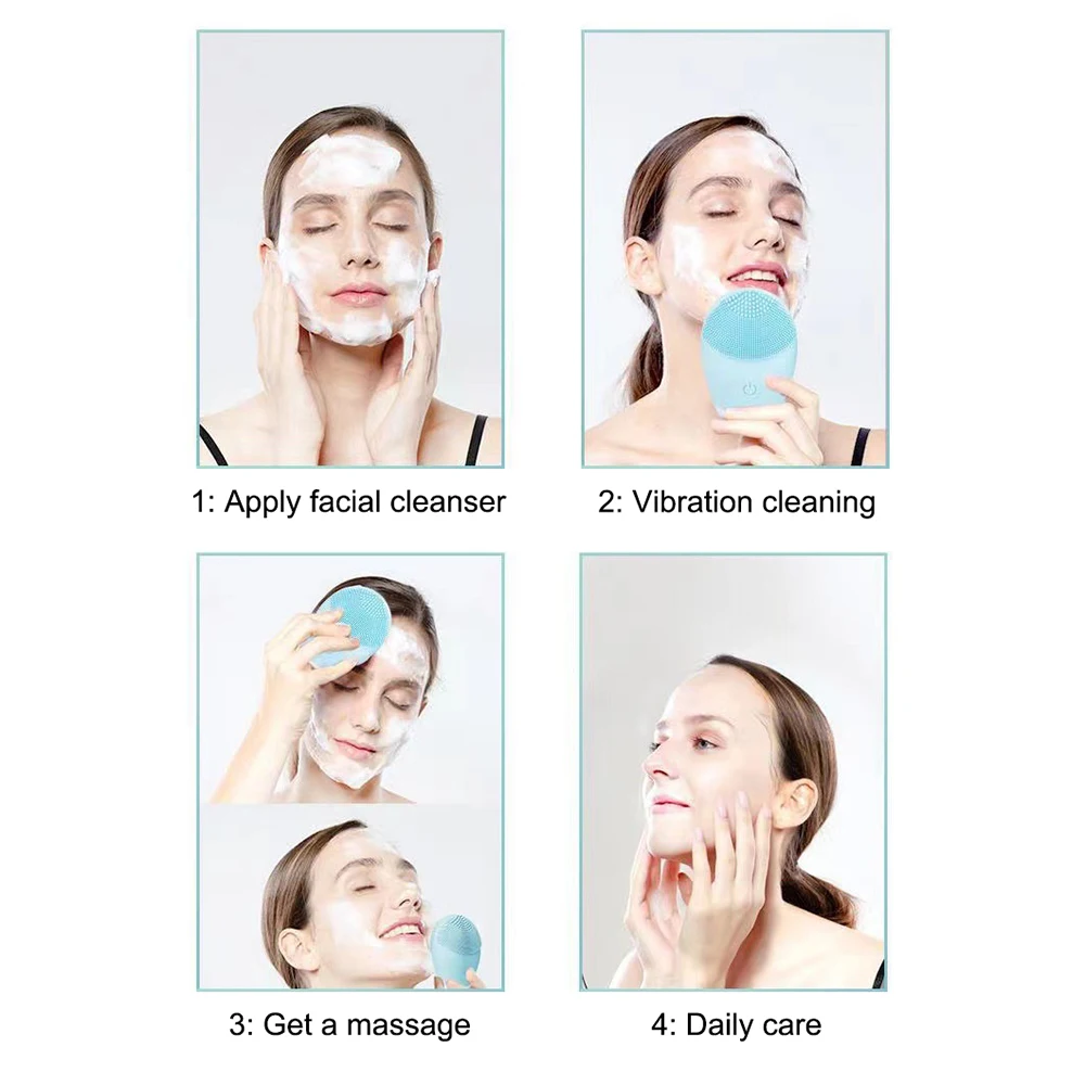 Electric Silicone Facial Cleanser Massager Skincare Massage Tool Beauty Machine Vibration Cleaning Of Pores Self Provided Batter 4