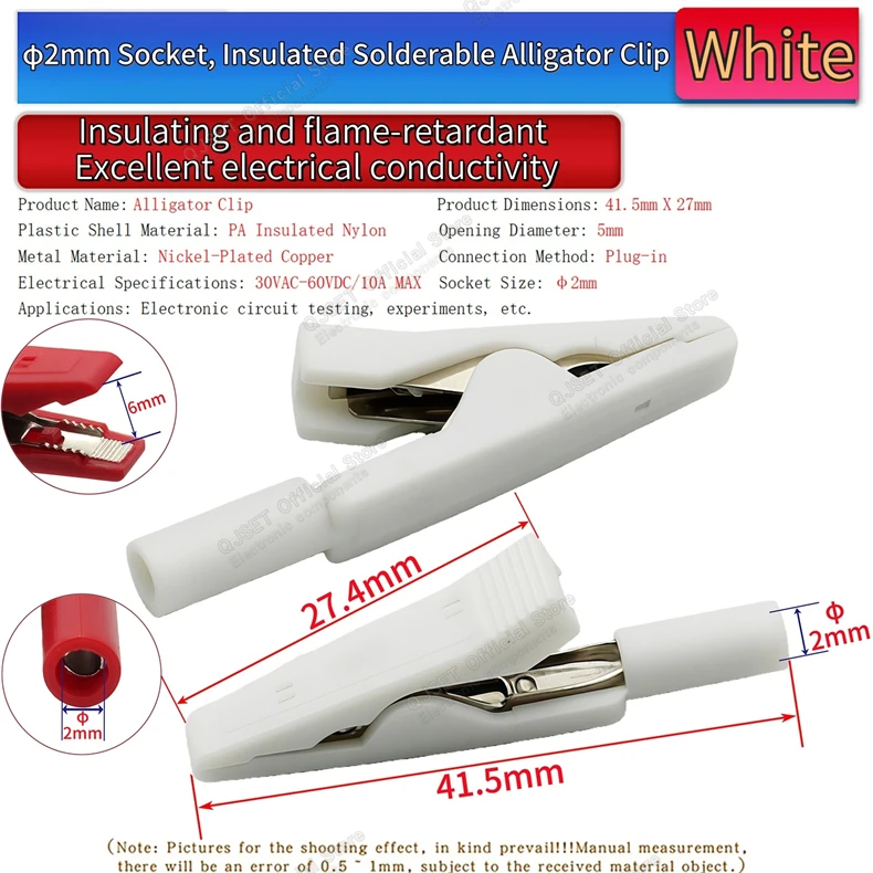 6 Stück/1 Set Reine Kupfer 2mm Isolierte Krokodilklemmen 60V10A Medizinische Elektrodenklemmen Multimeter Stiftförmige Sonden Testklemmen 2mm Anschluss – Detail 5