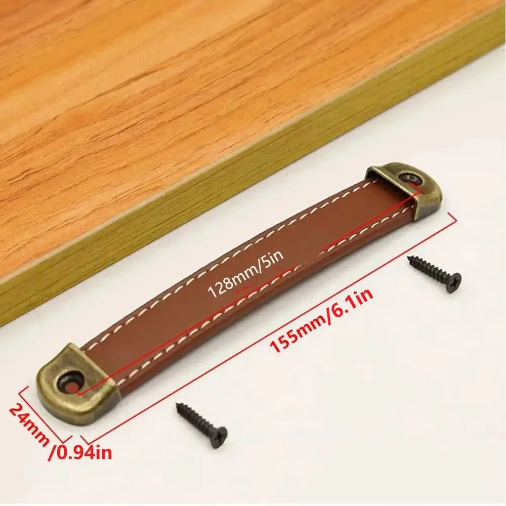 Leather Handle Vintage Zinc Alloy Square Cabinet Pulls Soft 96/128/160mm Drawer Handle Cabinet With Screws