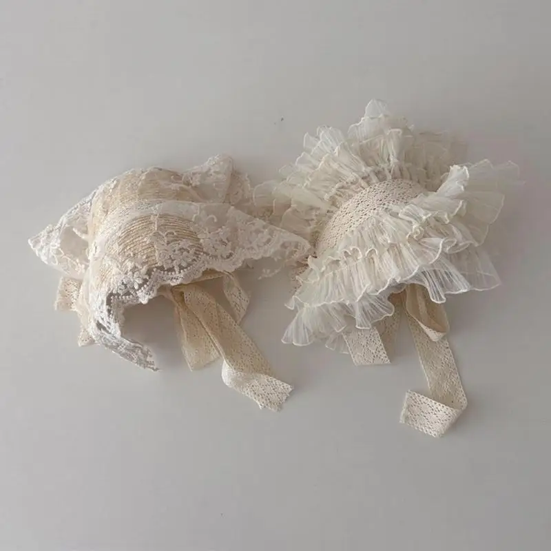 340D Girl Princess Hat French Bonnet Straw 3-7Y Little Girl Photography Headdress