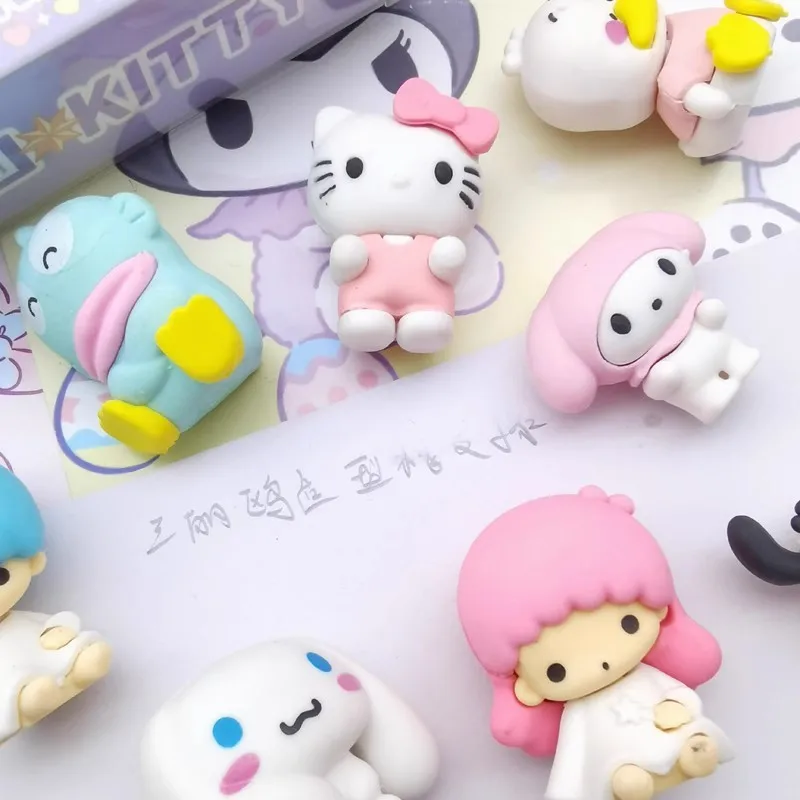 산리오 귀여운 헬로 키티 분리형 조립 선물 상자 지우개, 귀여운 학생 휴일 경품, 작은 선물 도매, 12 개