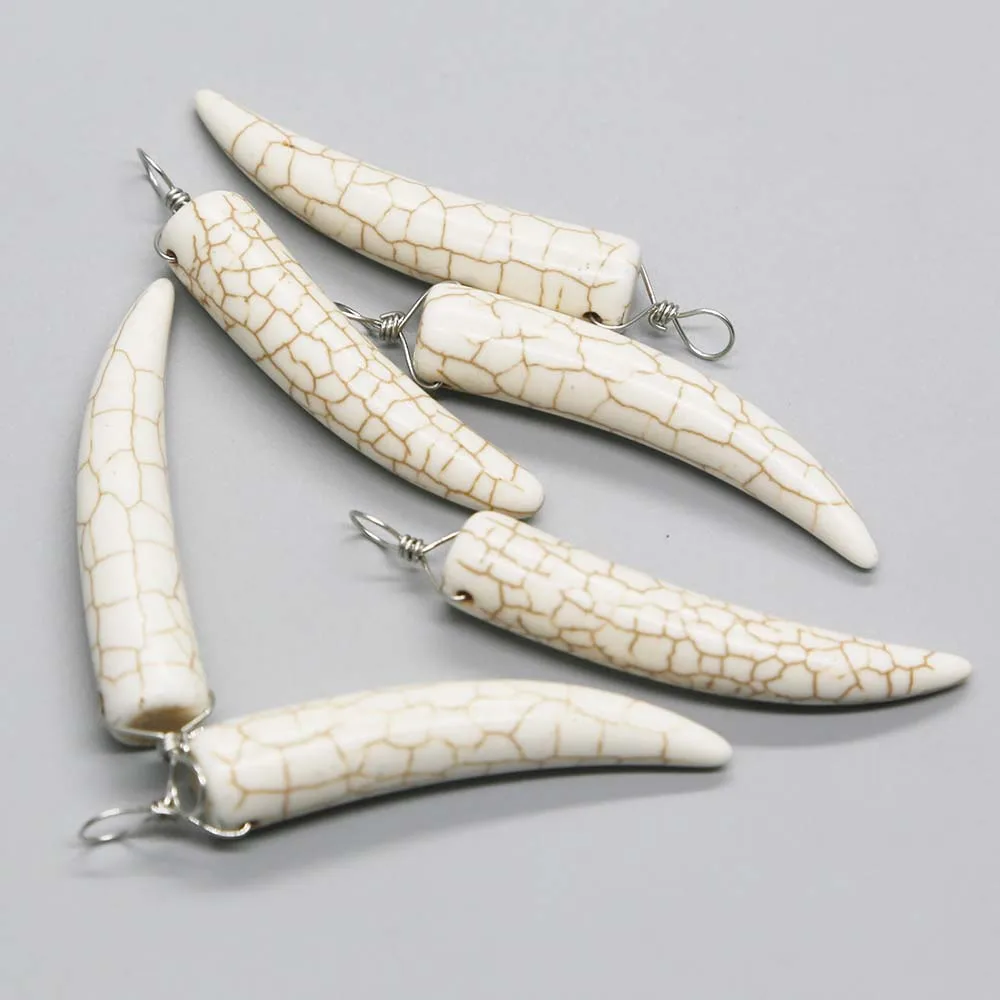 Natural Semi Precious Stone Bull Horn Piercing Necklace Pendant Charms Fashion Jewelry Accessories Wholesale 20Pcs Free Shipping