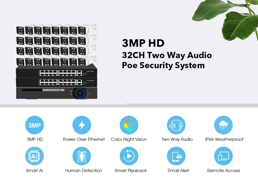 Sfbc4386f58f8464a8cc7bcb9cd36d4adt 32CH CCTV System 3MP Ai Smart Human Detect Indoor Outdoor Color Night Security Camera Kit Two Way Audio Video Surveillance Set