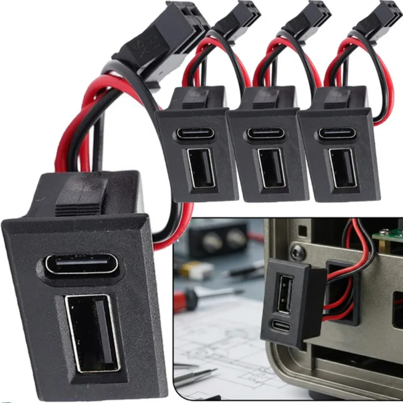 20V 3A USB‑C Female Connector Double Layer Female Base Type-C Socket USB Lamp Charging Socket Power Socket with Cable Connector