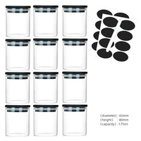 Round Glass Storage Jars, Black Bamboo Cover, Sealed Glass Bottle, Kitchen Seasoning Tank, 175ml, 12 Units 1