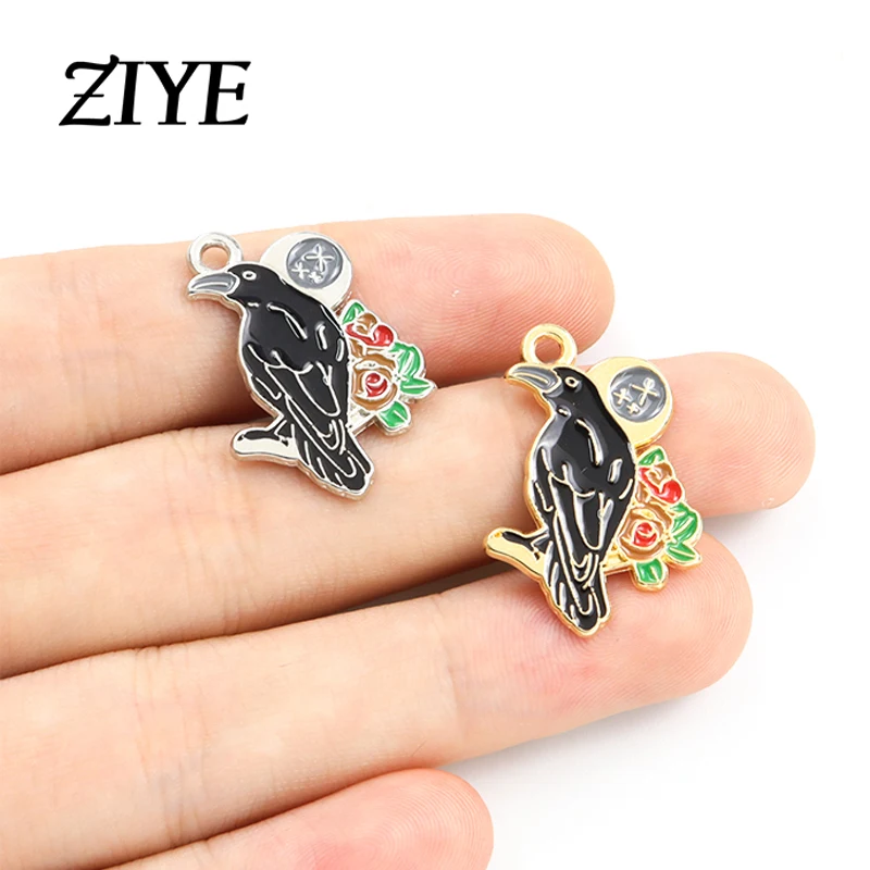 

10pcs Enamel Black Crow Charms Halloween Metal Pendants For Making DIY Jewelry Gothic Necklace Earrings Findings Crafts Supplies