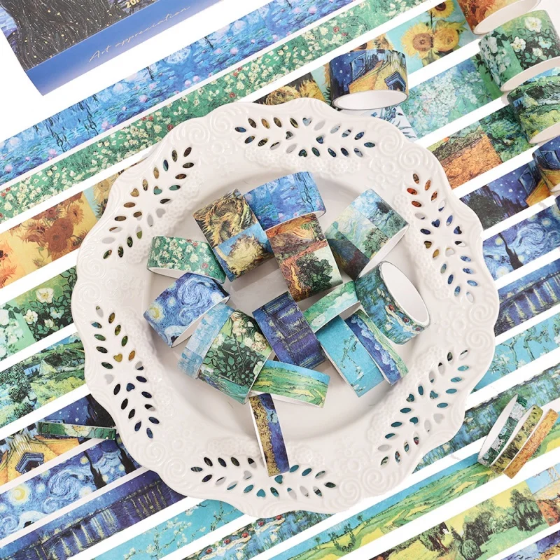 박스당 20롤 반 고흐 유화 시리즈 테이프 스크랩북 데코레이션 핸드 어카운트 콜라주 선물용 문구 테이프 스티커