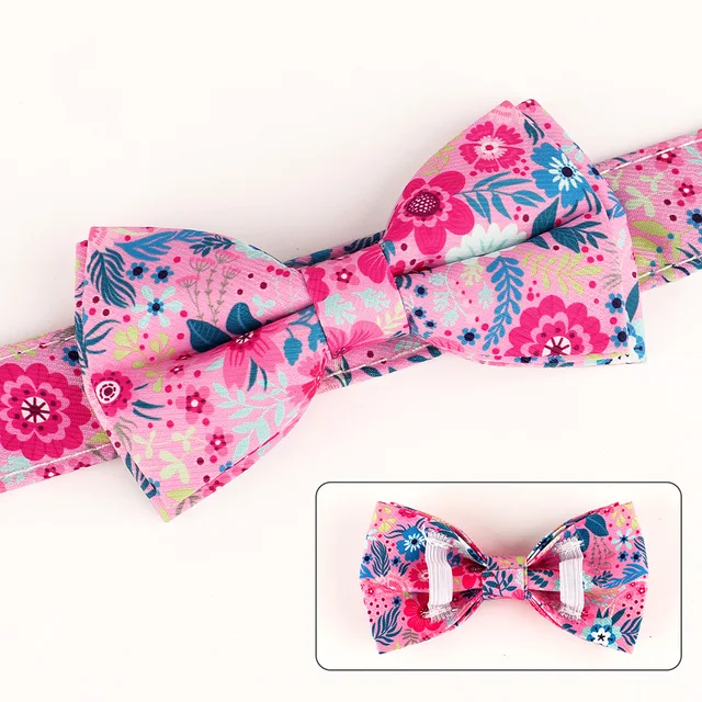 Floral Printed Nylon Dog Collar Adjustable Spring Dog Necklace Collars With Bowknot For Small Medium Large Dogs Pug Chihuahua 4