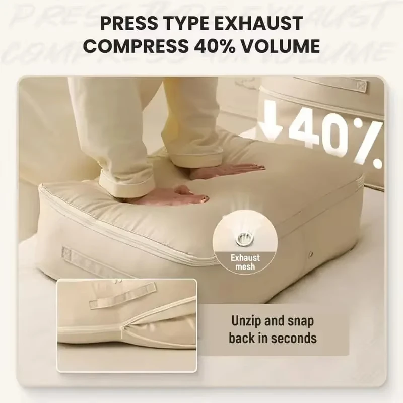 Heavy-Duty Self-Compressing Storage Bag Portable Organizer For Clothes Blankets & Quilts Ideal For Closet Organization