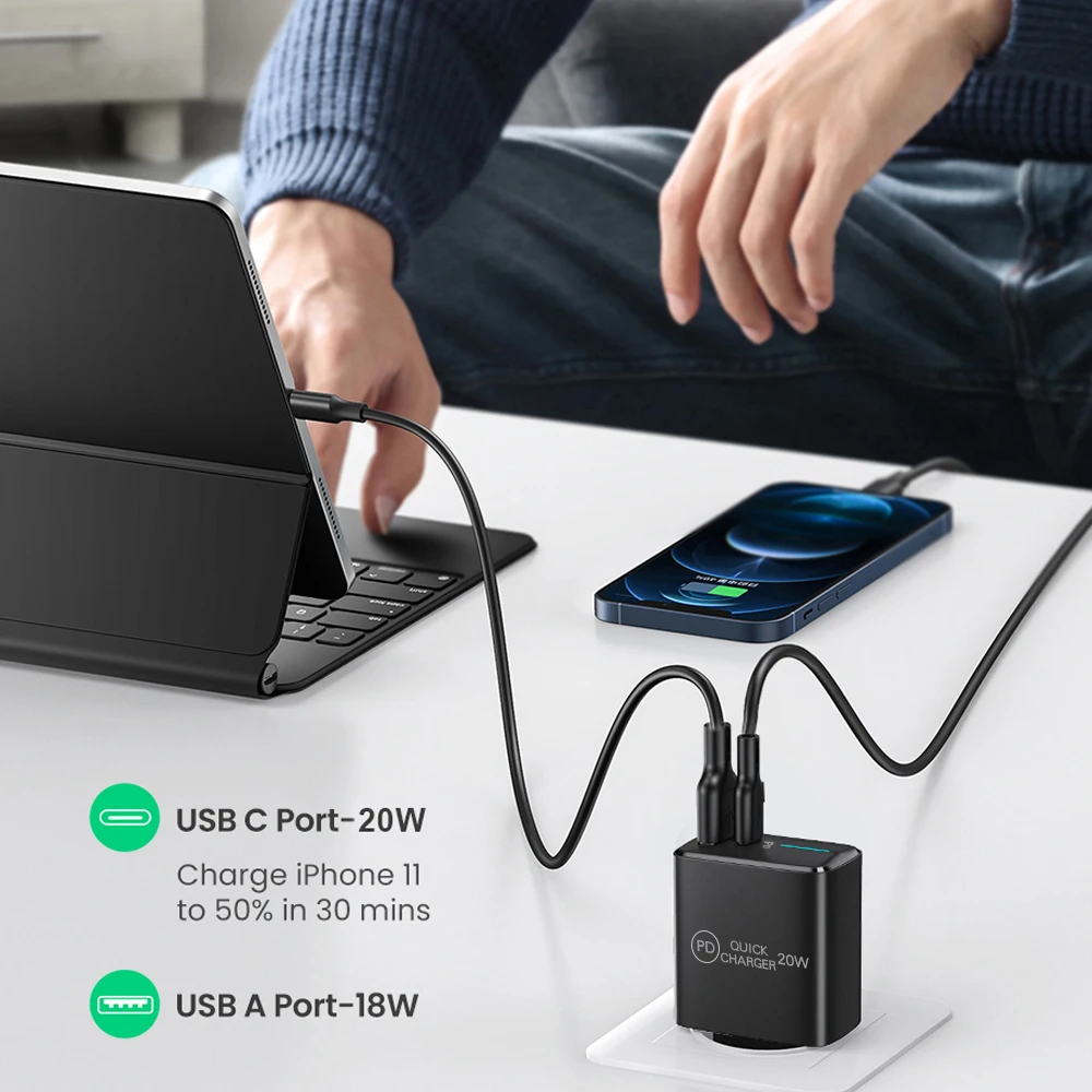 20W PD Type C Fast Charging USB QC3.0 Dual Port Mobile Phone Charger Adapter Wall Adapter For iPhone 15 14 13 Pro Samsung Xiaomi