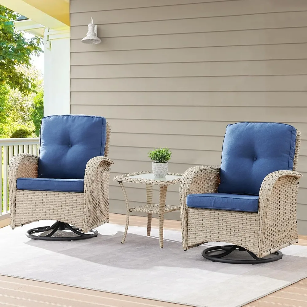 

Outdoor Swivel Rocking Chairswith Rattan Side Table 3 Piece Patio Swivel Glider Chair Furniture Sets for Patio Porch Pool Light
