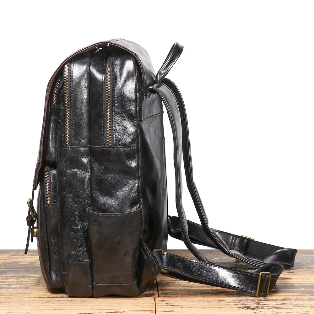 Men's Genuine Leather Shoulder Bag Outdoor Travel Backpack