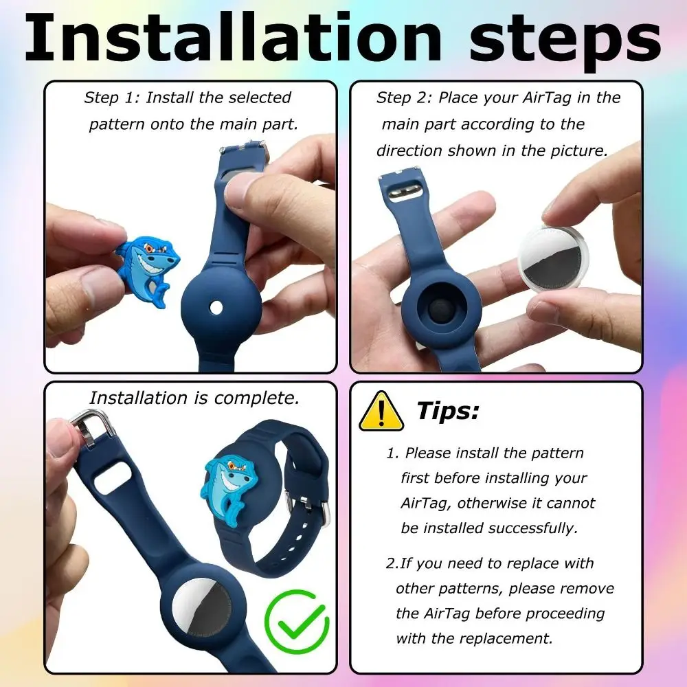 Silicone Kids Bracelet Replacement Decorative Patterns Child Wristband Waterproof Cartoon for Apple AirTag