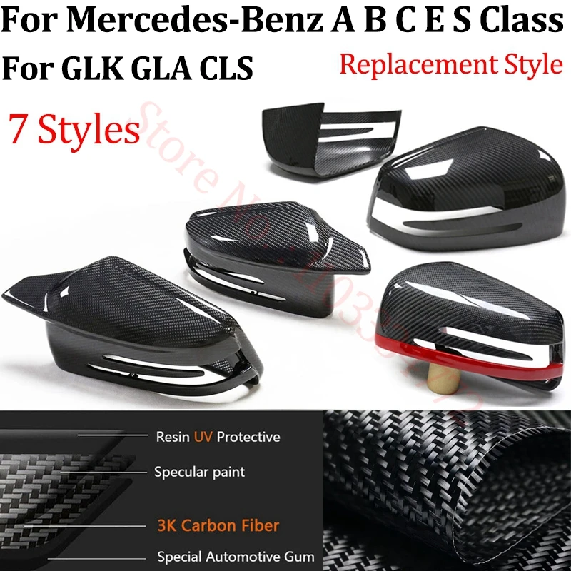 

Rearview Mirror Cover For Mercedes Benz A B C E S Class GLK GLA CLA CLS 2008-19 Real Carbon Fiber Side Mirror Shell Replacement