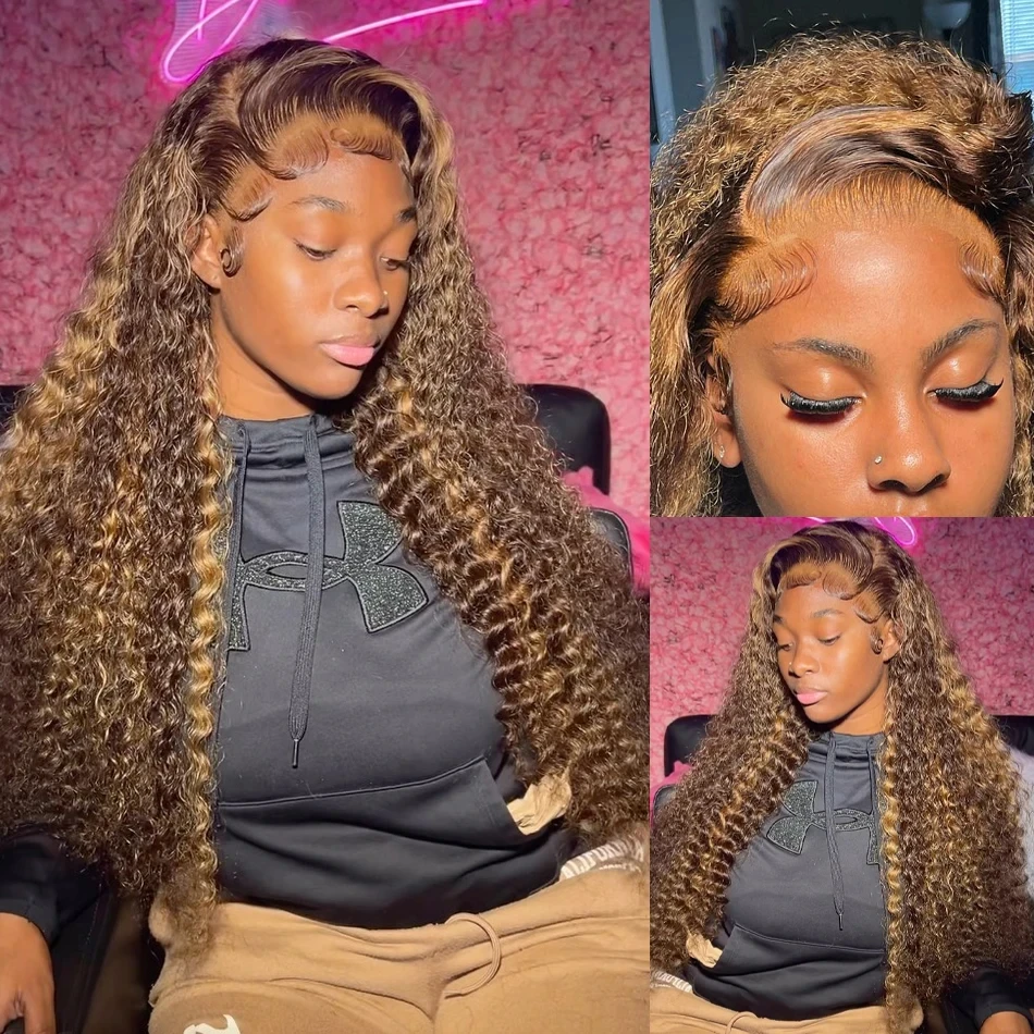 200 High Density Deep Wave Highlight 13x4 13x6 HD Lace Frontal Water Wave Wig Brazilian Colored Hair P4/27 Curly Human Hair Wigs 3