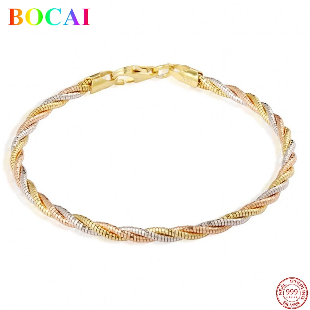 

BOCAI Real S925 Sterling Silver Bracelet Tricolor Braided Thai Silver Fashion Hand Chain 2021 New Classic Women's Jewelry