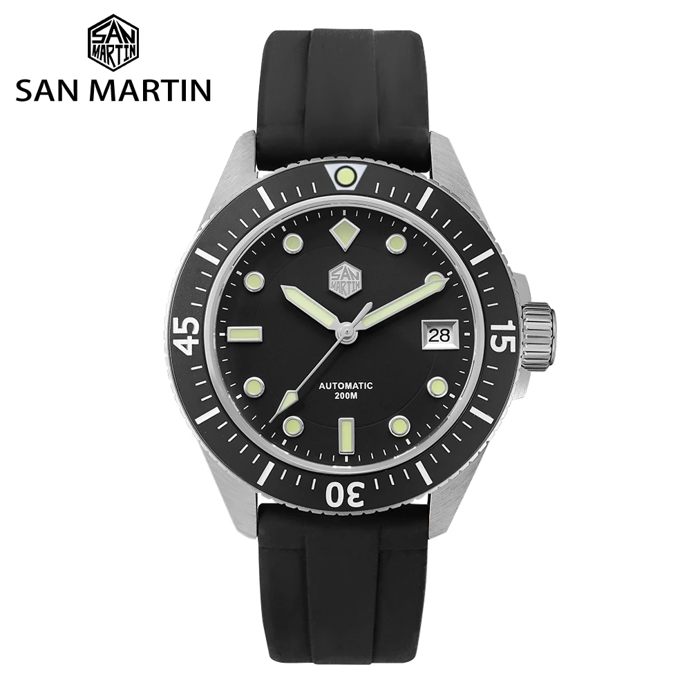 San Martin 40mm Luxury Men Diver Watch Business NH35A Automatic Mechanical Wristwatches Sapphire Rubber Strap 20 Bar Luminous 1