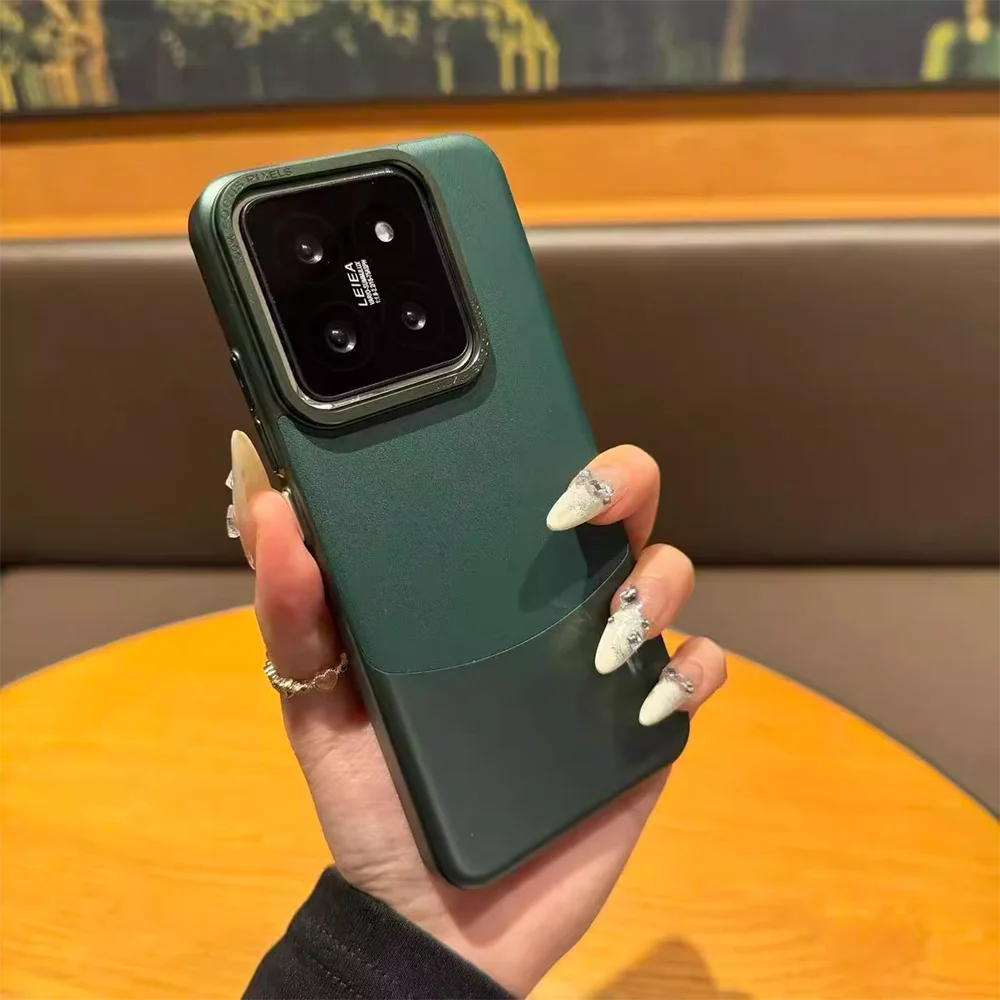 Luxury Double Color Plain Leather Matte Phone Case with Metal Lens Protection and Hybrid Shockproof Design