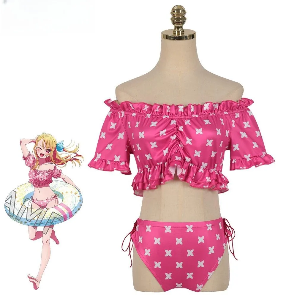 

Anime Oshi No Ko Cosplay Ai Hoshino Rubii Cosplay Swimsuit Women Sexy Ruby Swimwear Pink Bikini Suits for Girl Bra Summer Wear