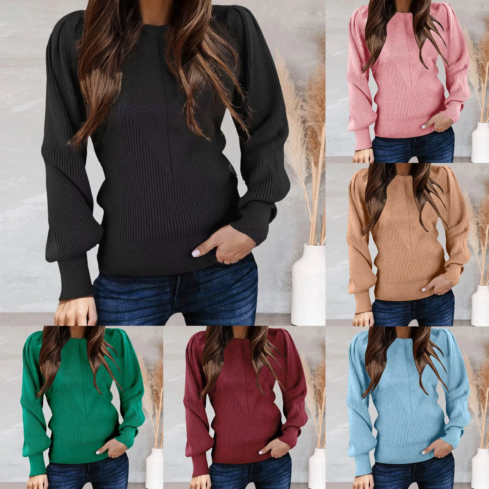 

Autumn And Winter New Solid Color Knitted Textured Sweater Simple Wind Long Sleeve Slim Sweater Women Knit Knitted top