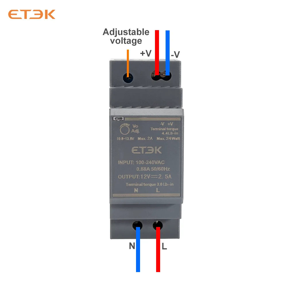 ETEK Ultra-Thin Industrial Power Supply 15W 60W 60W DIN Rail Mount 12V/24V AC/DC Power Adapter with Short-Circuit Protection industrial power supply