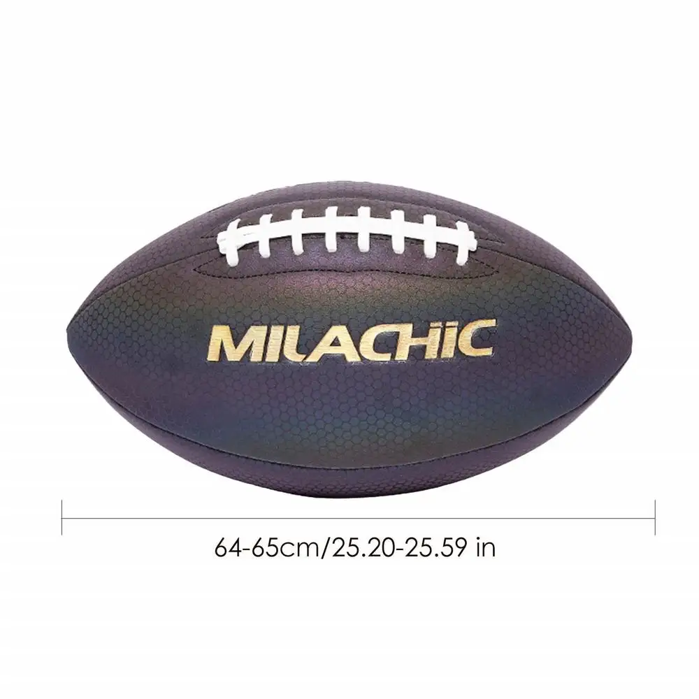 thumbnail image 1 of Balón de fútbol americano reflectante, luminoso, resistente al desgaste, para entrenamiento, fútbol para adultos, rugby personalizado, suministros de rugby coloridos, 1 of 5