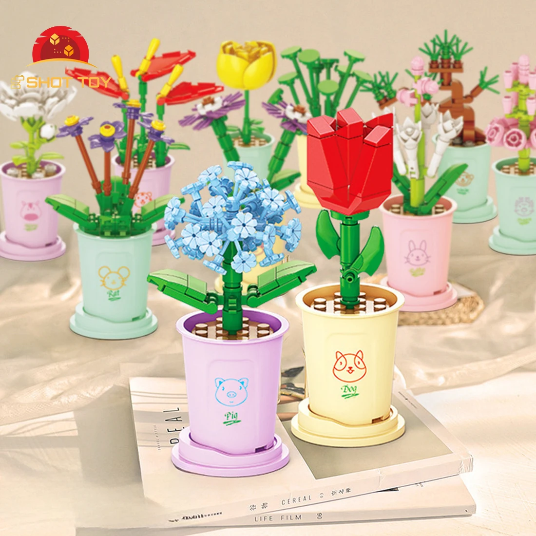

Flower Bouquet Building Blocks Set Mini Flowers Building Blocks Decorated Flower with Plastic Bases Resembling Gifts for Mother