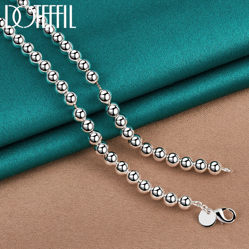 2pcs 925 Sterling Silver 6mm Hollow Smooth Bead Ball Bracelet Necklace Set For Woman Man Wedding Charm Jewelry jewelry set silver jewelry silver jewelry set