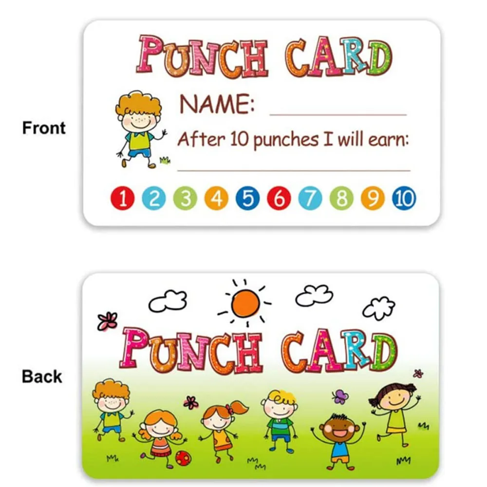10-50pcs Punch Cards Incentive Reward Card Student Name Tags for Kid School Attendance Classroom Homework Progress Tracking Card