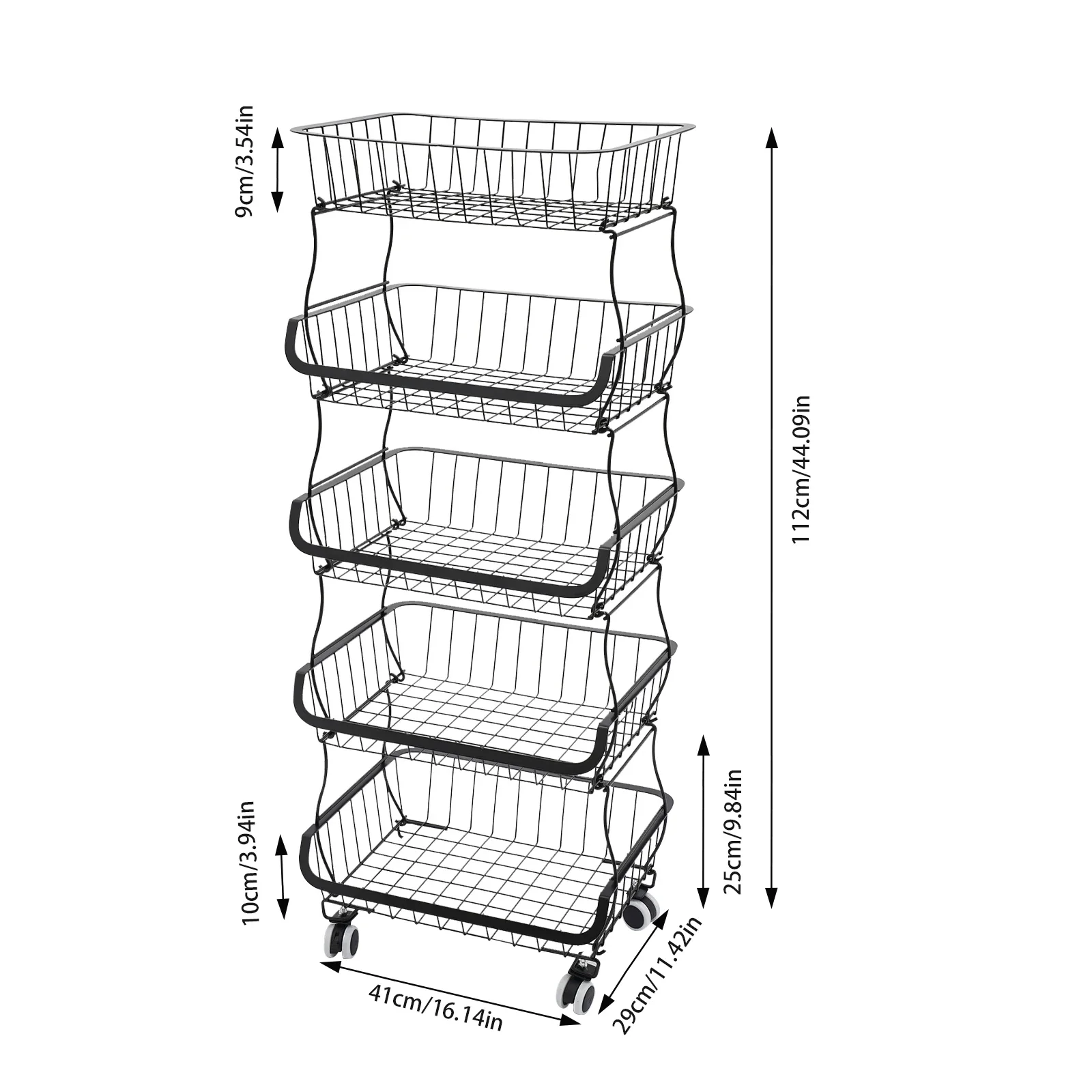5-Tier Storage Basket Kitchen Rolling Cart for Fruits and Snacks, Floor-Standing Mobile Rack,Bathroom Storage Shelf,Grocery Rack
