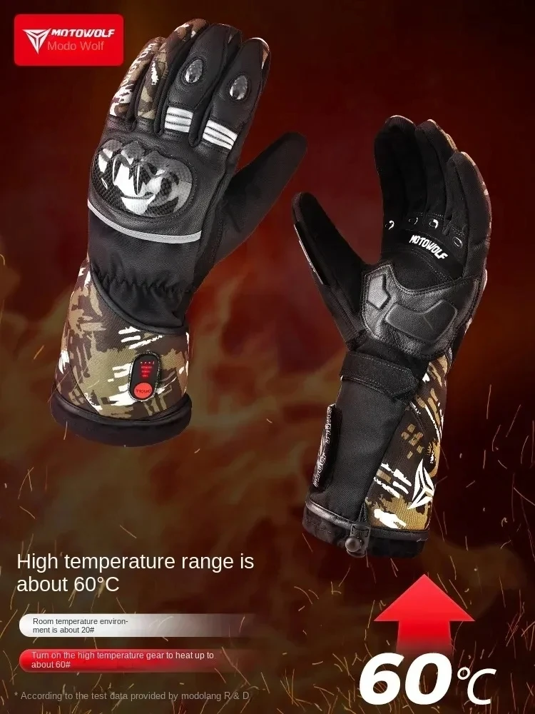 

Motowolf Motorcycle Heated Gloves Winter Leather Thermal Waterproof Gloves Touch Screen Rechargeable Heating Warm Gloves
