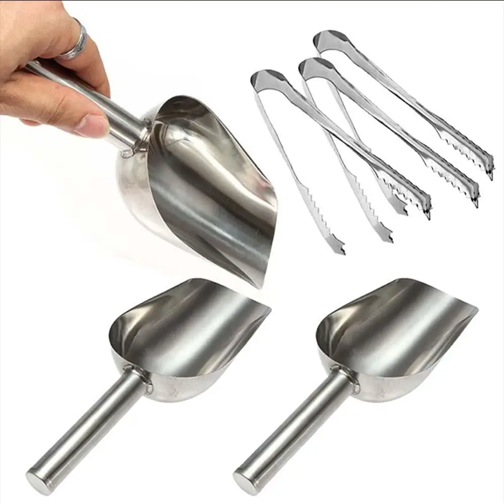 Multi-function 8-inch Stainless Steel Ice Shovel And 6-inch Ice Clip Party Candy Cake Clip Ice Flour Grain Tea Coffee Food Tools