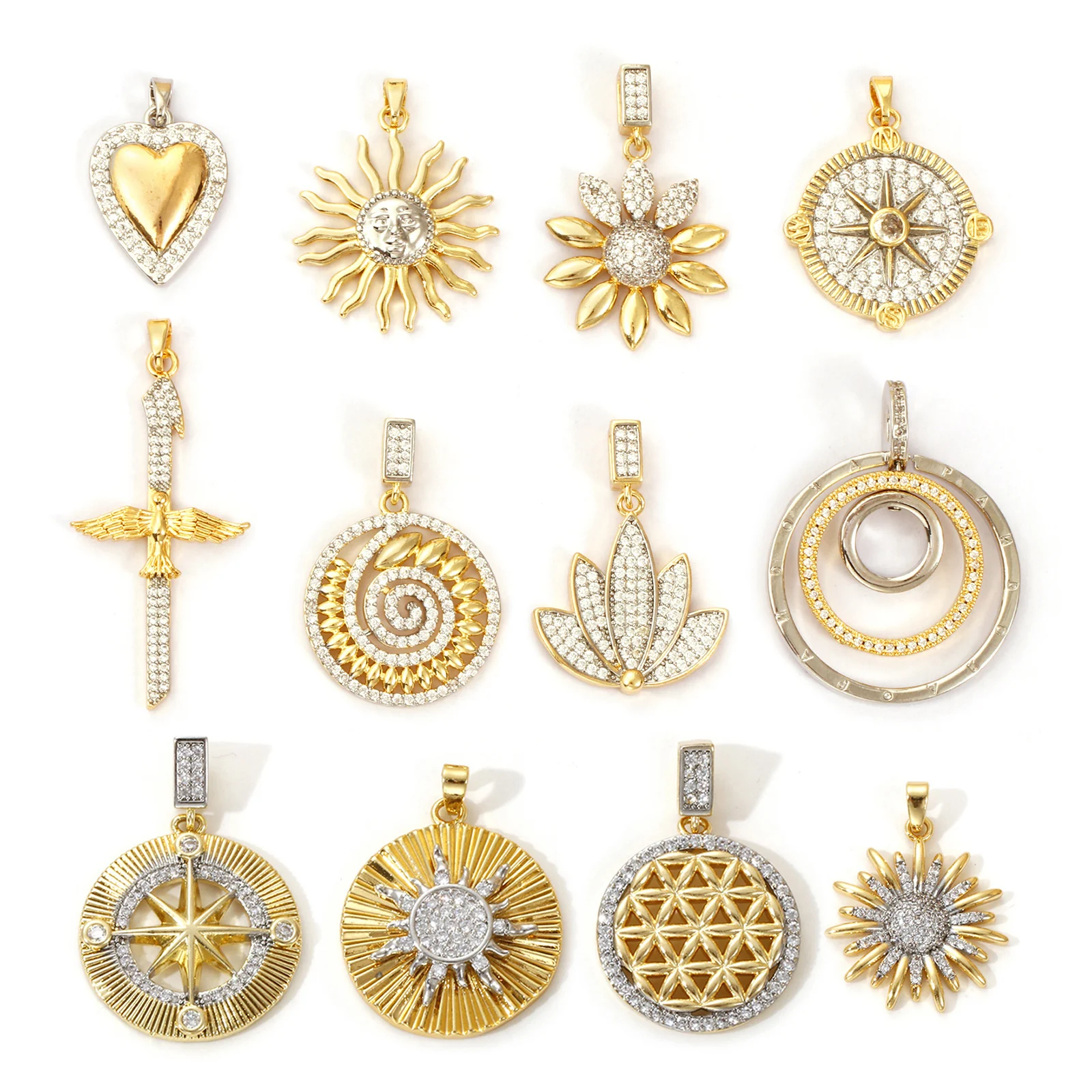 1PC Messing Sonnenblume Anhänger Stern Micro Pflastern Klare Zirkonia Kreuz Herz Charms Für Schmuck Machen Halskette DIY Erkenntnisse
