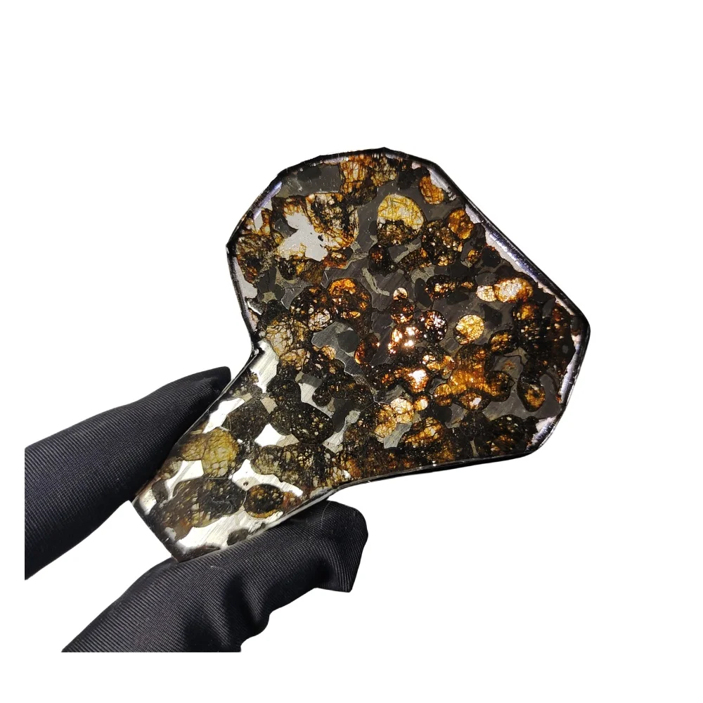 

23.3g Sericho Pallastie meteorite slice Olivine Meteorite Natural Specimen Meteorite material Collection - from Kenya -QA442