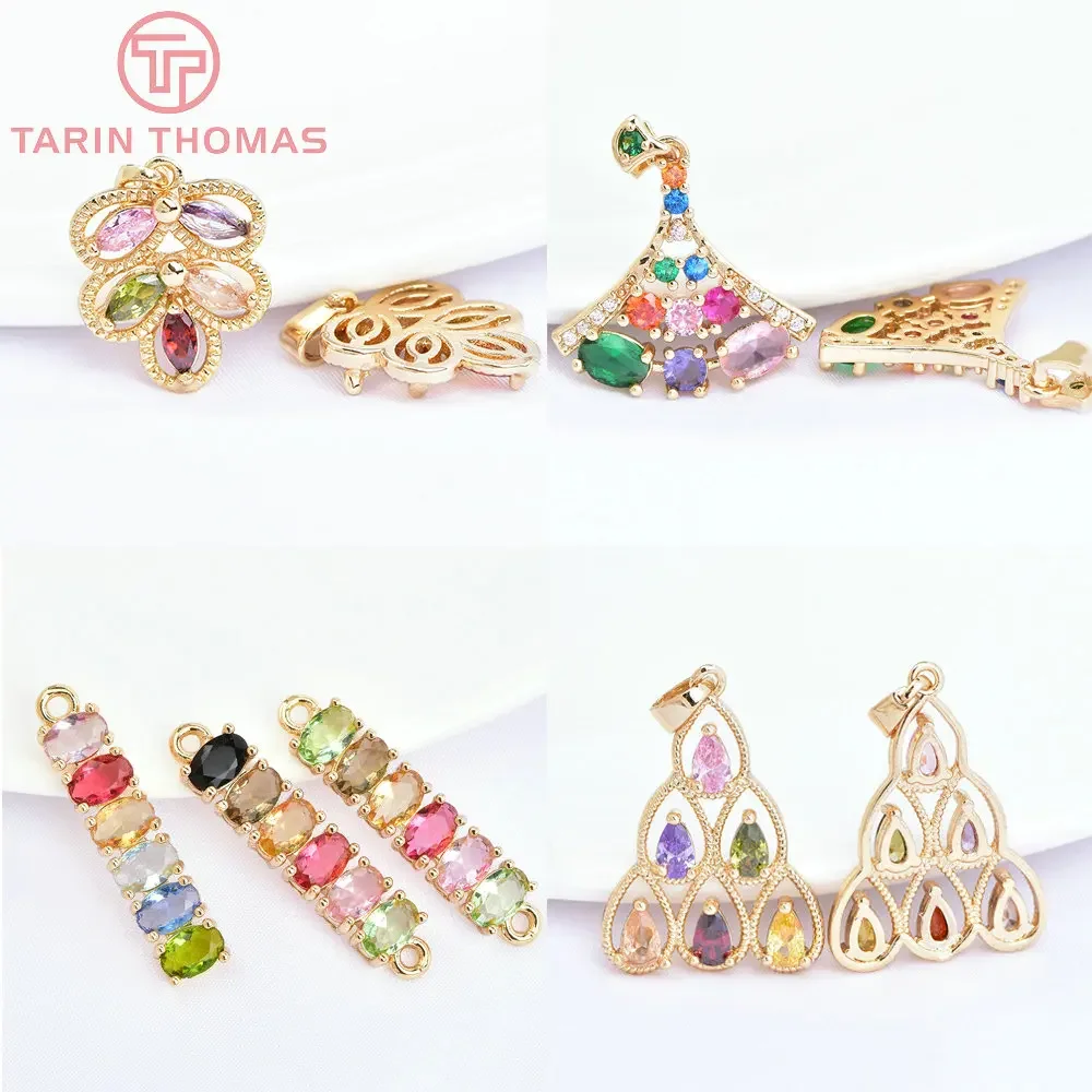 

(6893) 4PCS 24K Gold Color Brass with Glass Multiple Styles Charms Pendants High Quality DIY Jewelry Making Findings Wholesale