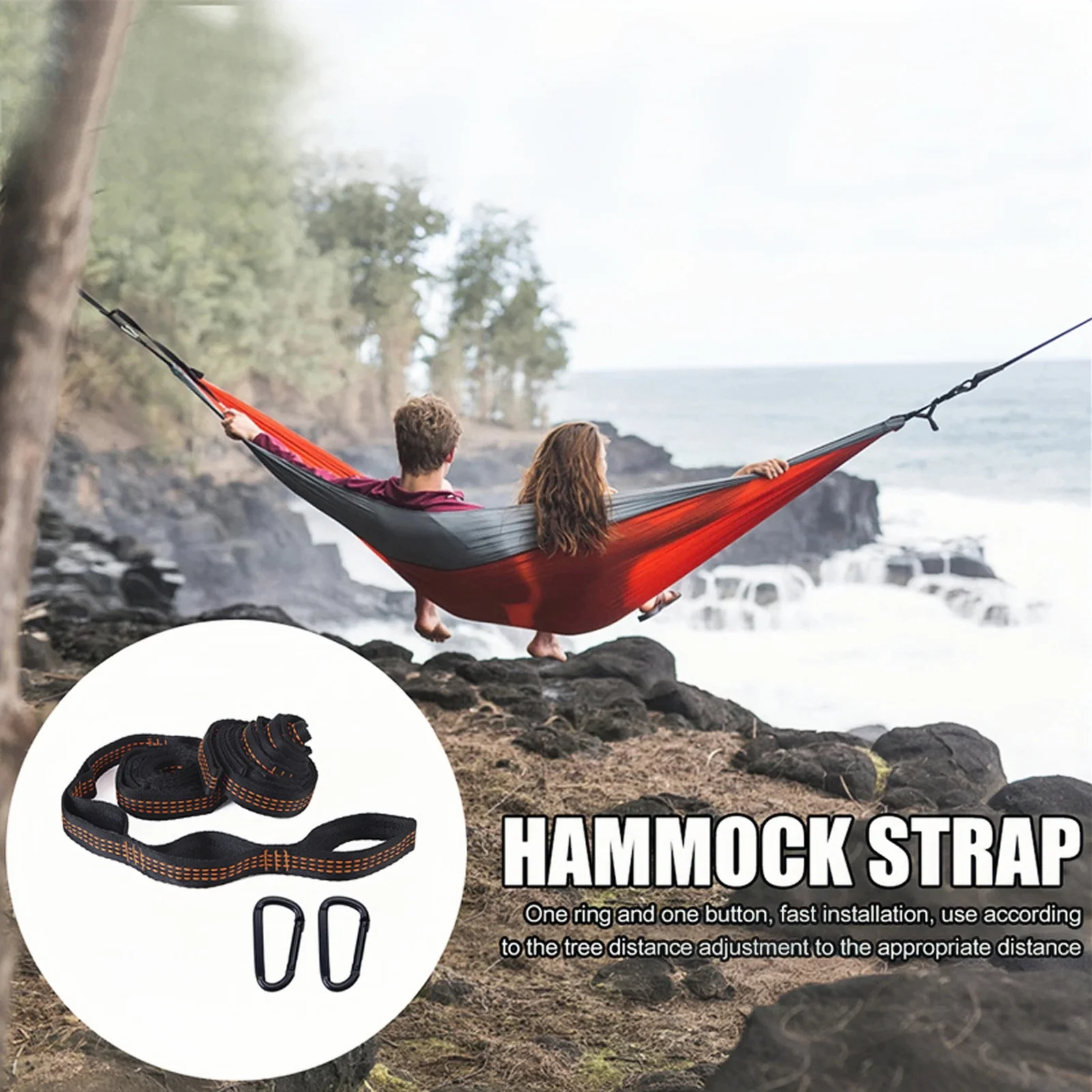 1 Set of 4 Pieces (2 Straps + 2 Carabiners) Outdoor Hammock Reinforced
