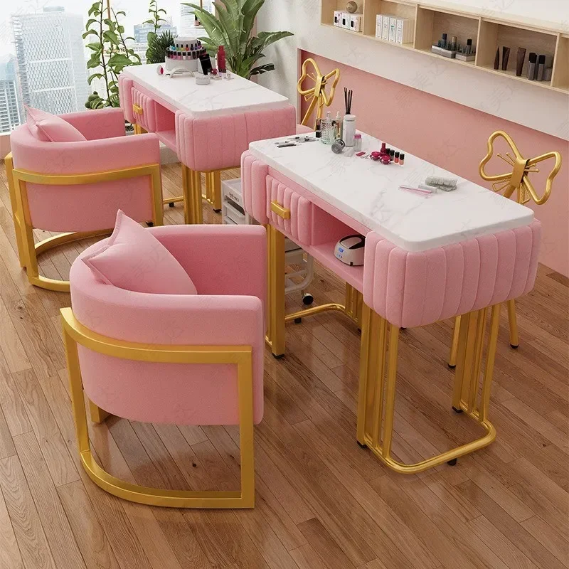 

Net celebrity light luxury nail table single and double economical simple modern imitation marble nail shop table and chair set