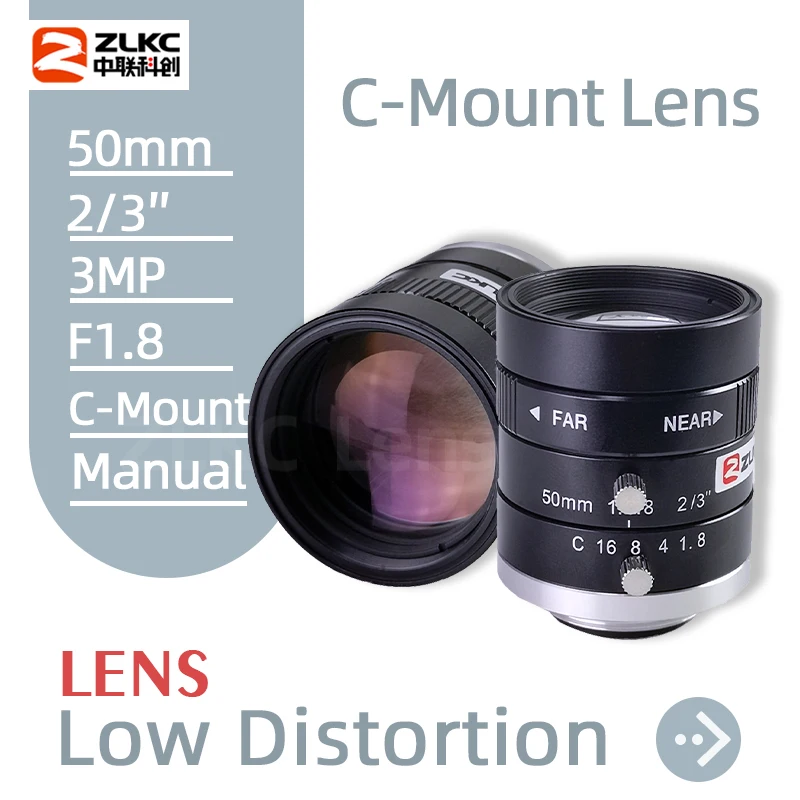 

ZLKC 3.0Megapixel C Mount 50mm 2/3" FA Machine Vision Fixed Focal Length Lenses Industrial Camera Manual Iris F1.8 Lens 3MP