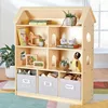 Guidecraft EdQ Dollhouse Bookcase - Natural: Kids' Wooden Organizer Shelves with Removable Storage Bins for Books 1
