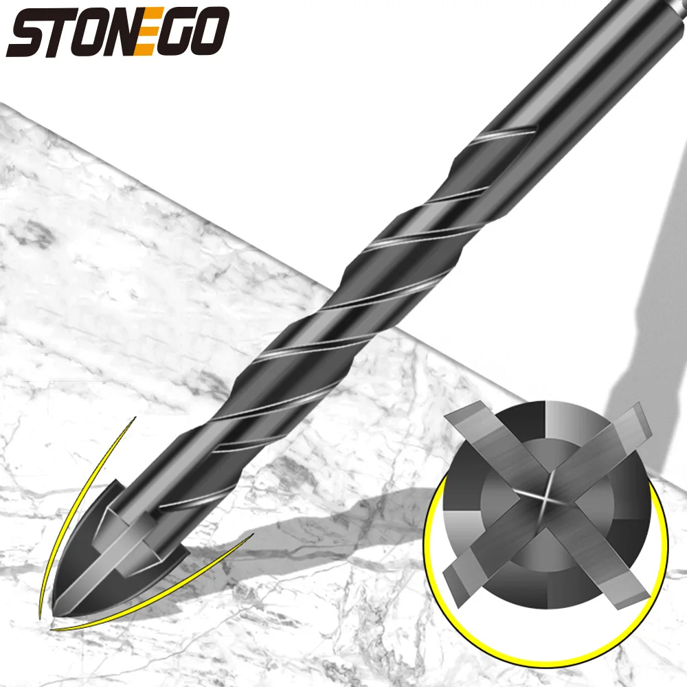 STONEGO Hard Alloy Cross Hex Tile Bits Hole Opener Suitable For Wood Glass Porcelain Tile Concrete Size 3/4/5/6/8/10/12mm 1pcs cross hex tile bits glass ceramic concrete hole opener non slip hexagonal handle eccentric drill for wood 6 8 10 12mm