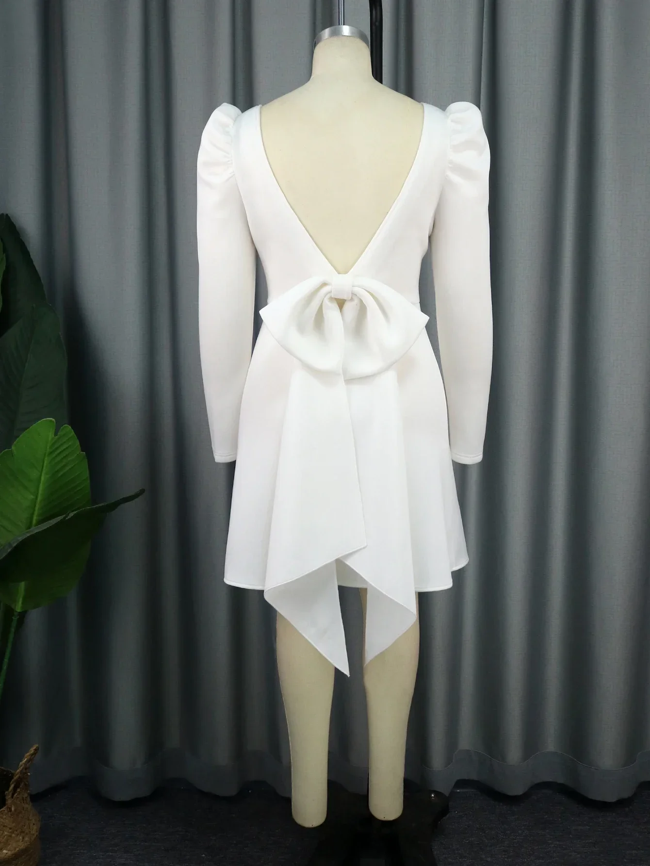 White A Line Dress Sweetheart Long Sleeve High Waist Backless Bowtie Sexy  Mini Evening Party Bridsmaids Wedding Gowns for Women - AliExpress 200000345