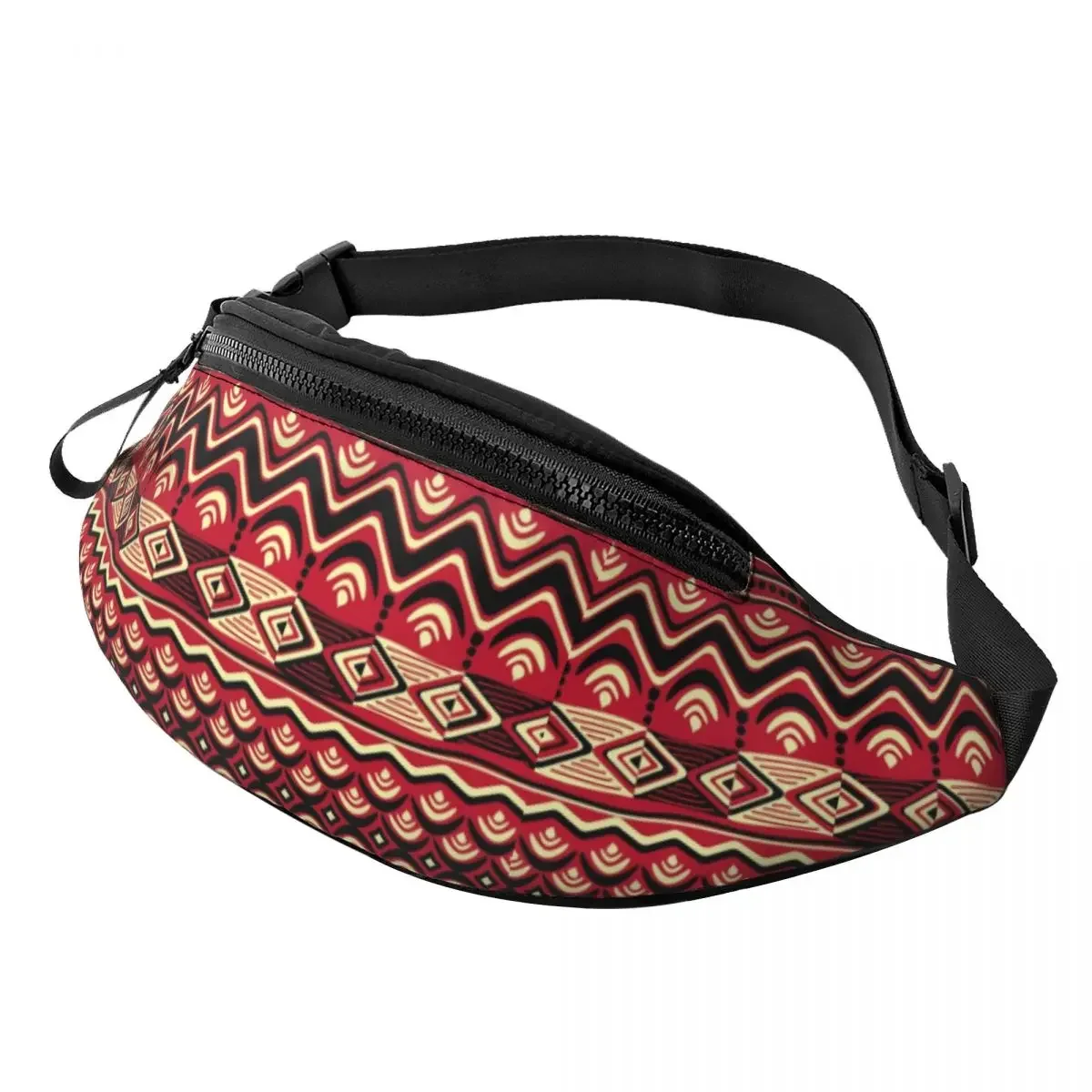 

Maroon African Ankara Fanny Pack Women Men Custom Africa Civilization Styles Crossbody Waist Bag for Running Phone Money Pouch