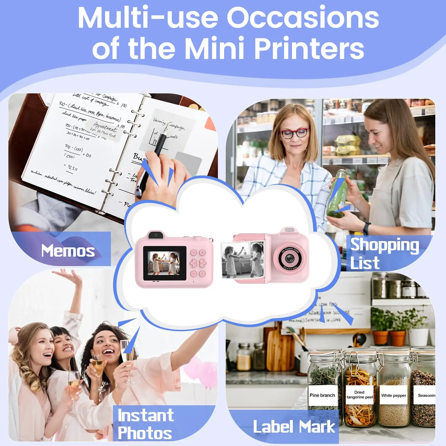 57mm Thermal Paper Rolls for Mini Printer Color Self-Adhesive Sticker Labels/Photo Paper Compatible with PeriPage/PAPERANG Paper