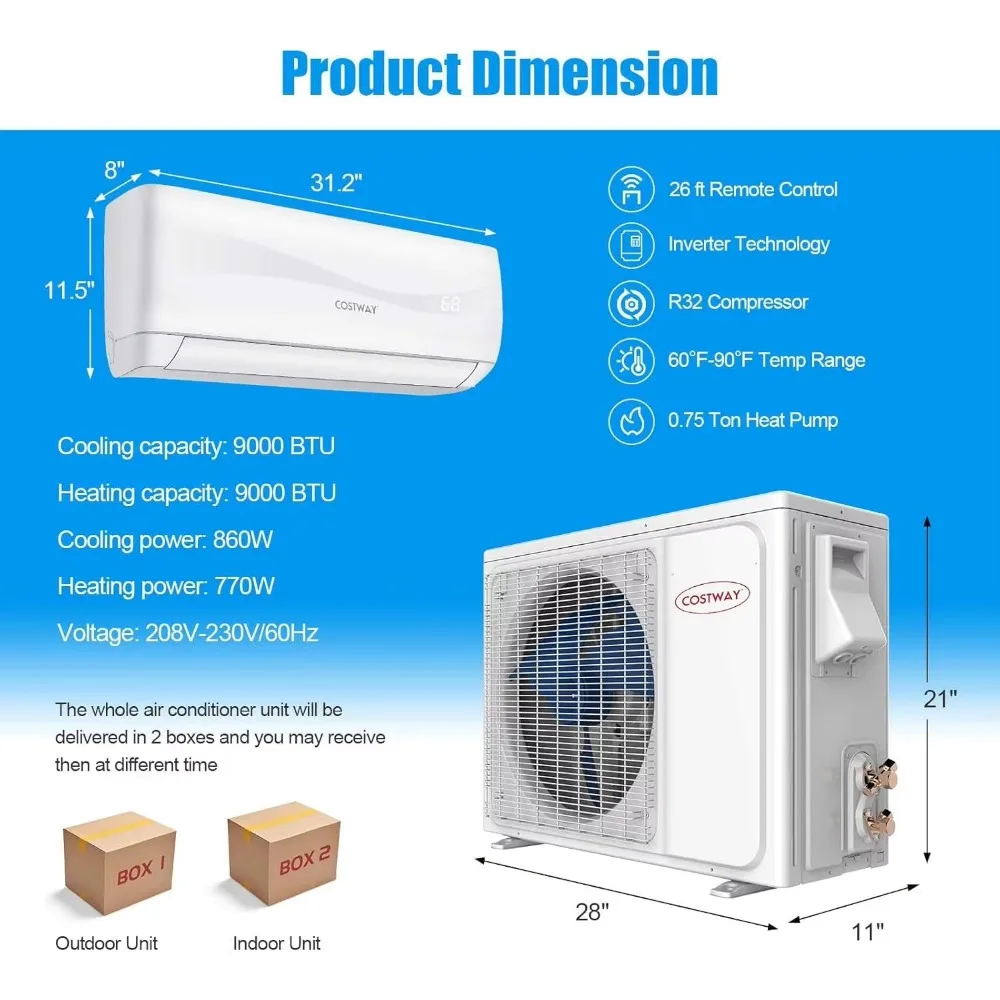 Mini AC Split-System, 17 SEER2 Ductless Air Conditioner w/Pre-Charged Condenser, White (9000BTU, 220V, 17 SEER2) 6