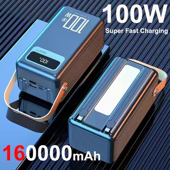 Power Bank 160000mAh con 2 cavi LED Light 100W Powerbank a ricarica super veloce per iPhone Samsung Huawei Xiaomi Batteria esterna