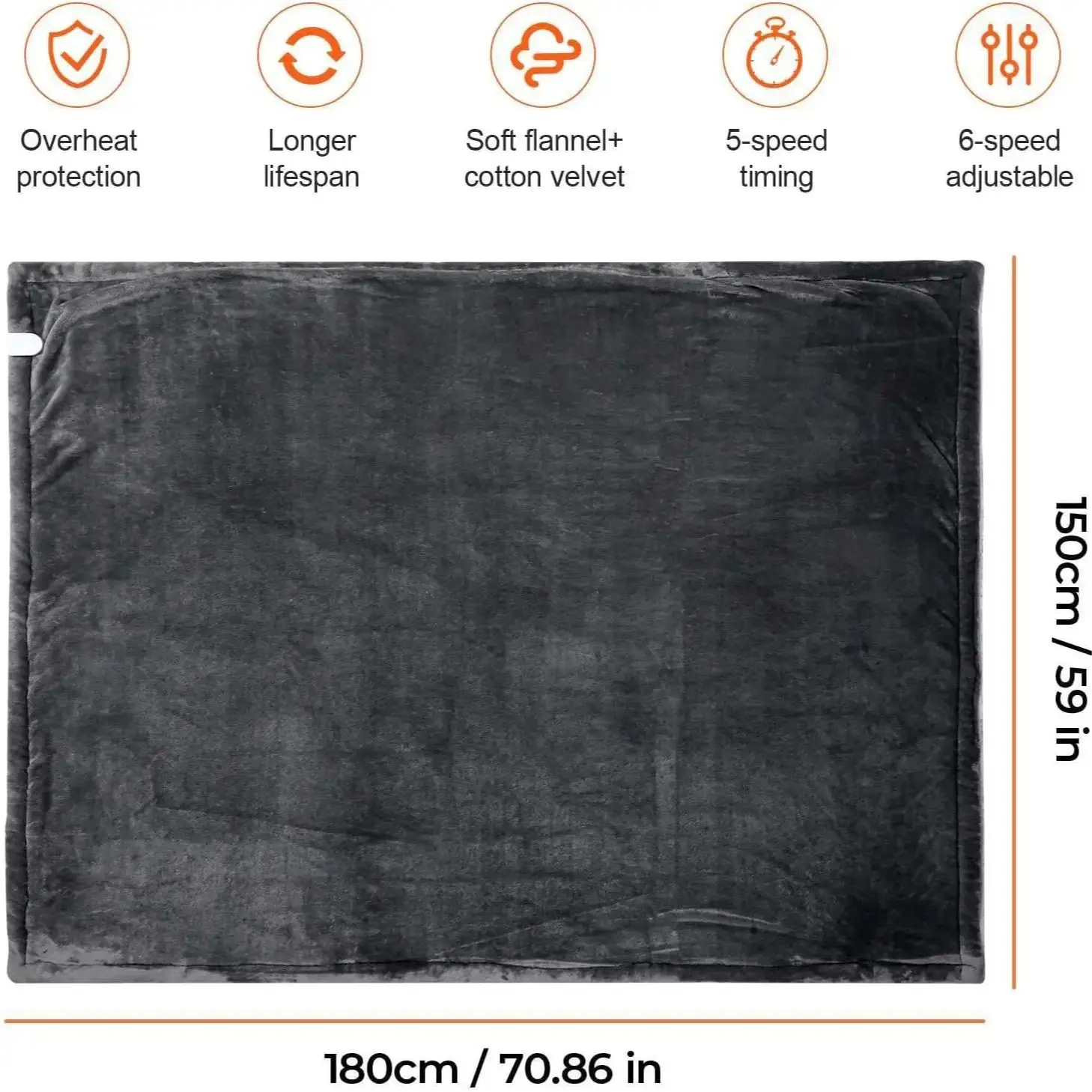 Electric Heating Blanket 6 Heating Levels 4 Hours Auto-Off Over-Heat Protection
