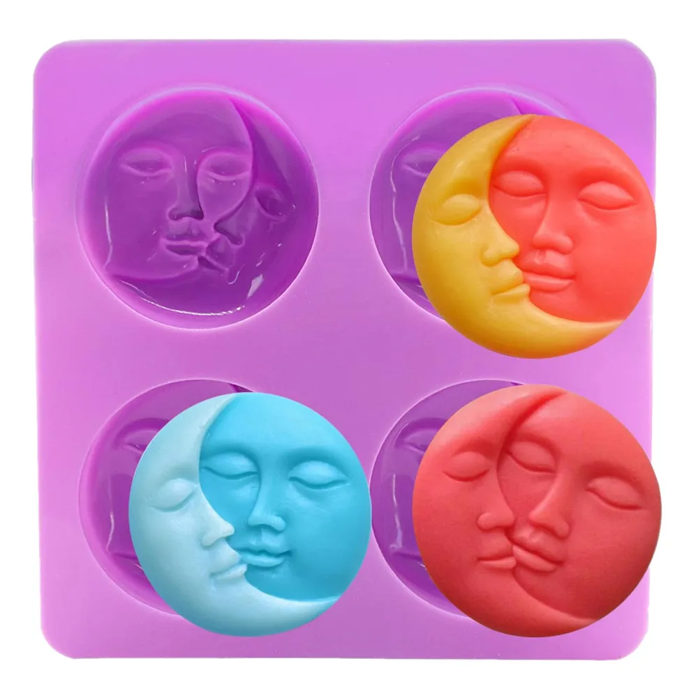 Description Picture 6 of itemSun & Moon Silicone Soap Molds 4 Cavity Crescent Moon Face Mould for Homemade Lotion Bar Bath Bombs Polymer Clay Wax Candle Make
