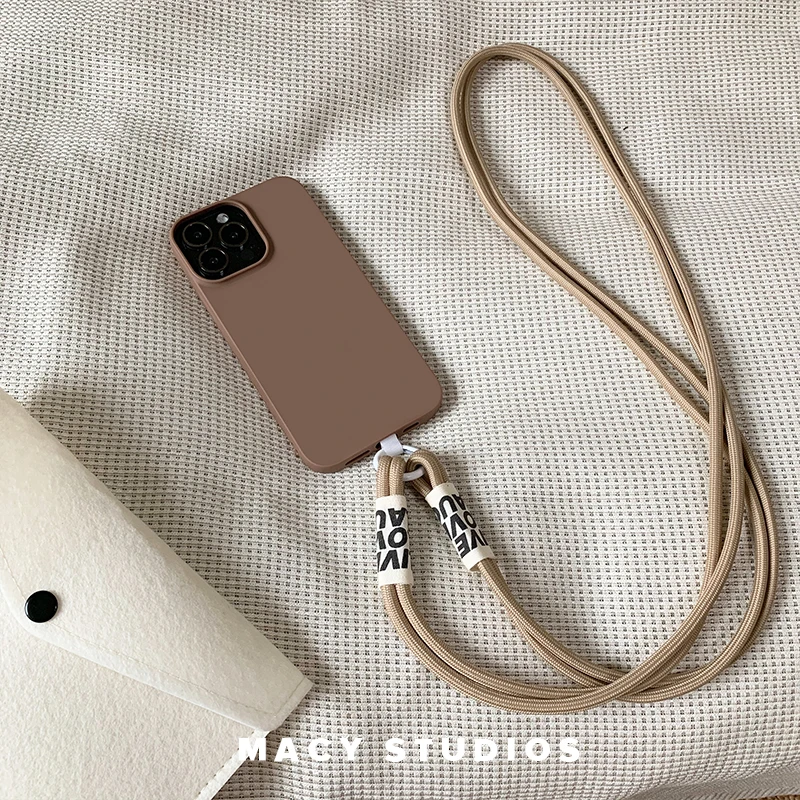 Crossbody Lanyard Strap Rope Cord Soft Case For iPhone 12 13 MiNi 11 Pro Max XS XR X 8 7 Plus SE 3 Brown Silicone Cover_voghion.com