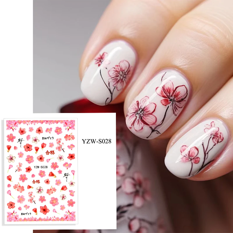 3D Blue Rose Nail Sticker Flower Nail Design Pink Red Flower French Nail Sticker Wedding Nail Art Decoration